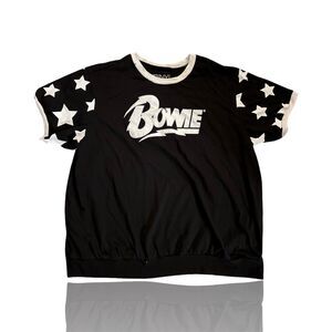 David Bowie Graphic Ringer Tee Short Sleeve Womens SZ 2: Vinyl Icons: Black Star